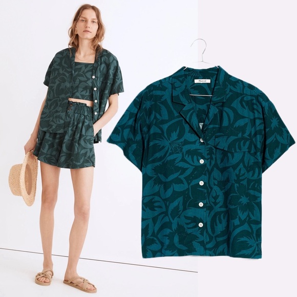 Madewel Linen Tropical Button Down Short Sleeve Shirt Resort Vacation Hawaii XS - Picture 1 of 9